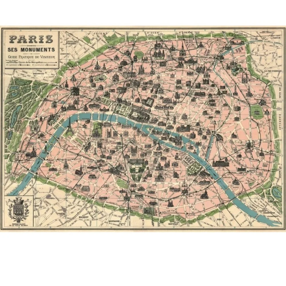 ❌SOLD❌ Vintage Paris Map Monuments Poster by Cavallini & Co. 20" x 28” - Picture 1 of 2